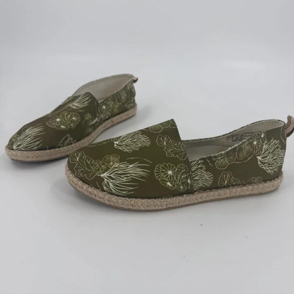 Vionic Beach Laguna Espadrille Flats Womens US 8 Green Botanical Print Slip On